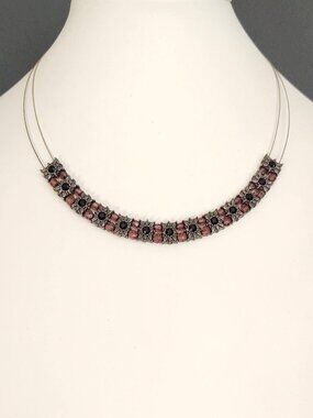 Metal beaded necklace w/black & smoky bead accents